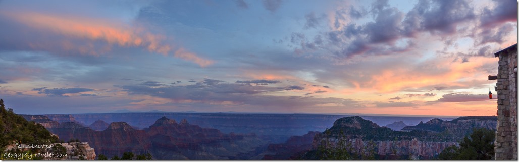 Sunset over canyon from Lodge North Rim Grand Canyon National Park Arizona