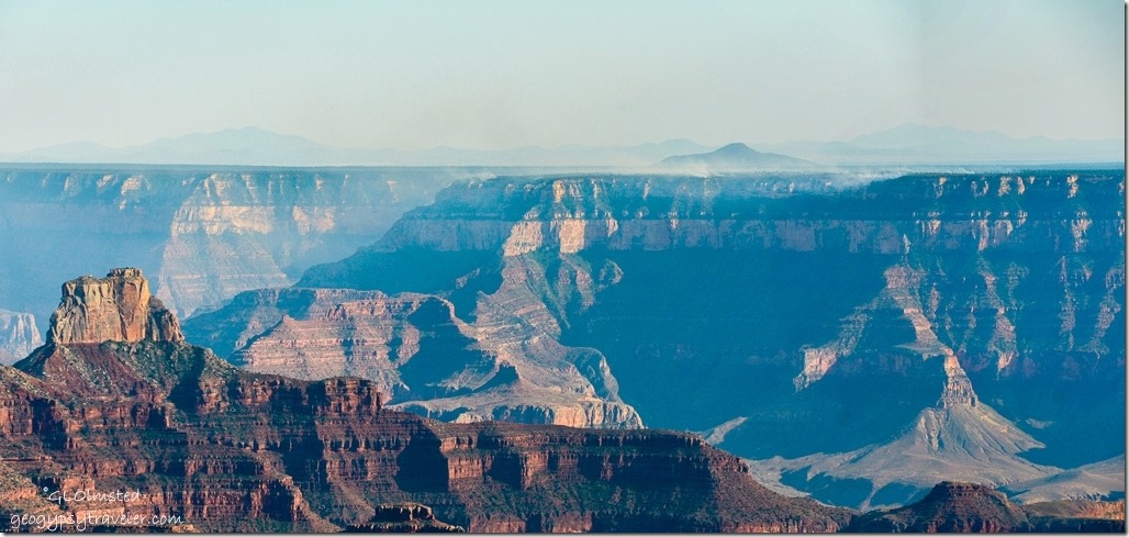 Smoke from prescribed burn on South Rim Shoshone Point North Rim Grand Canyon National Park Arizona