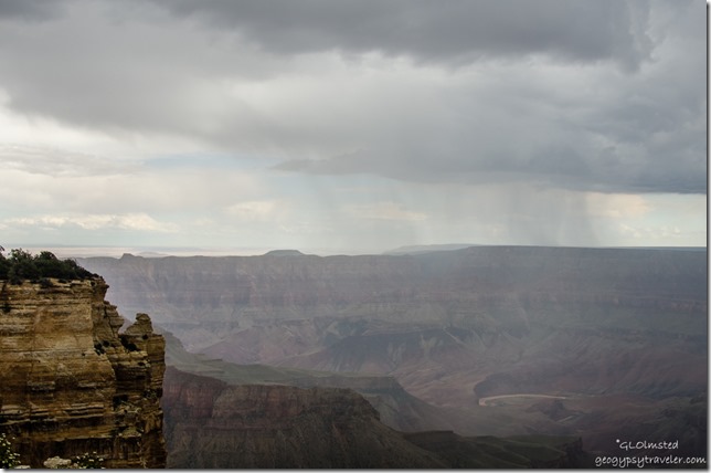 Rain in canyon & Colorado River from Walhalla overlook North Rim Grand Canyon National Park Arizona