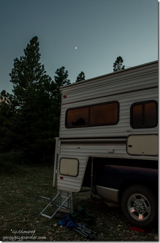Moon above camper Marble View Kaibab Kaibab National Forest Arizona