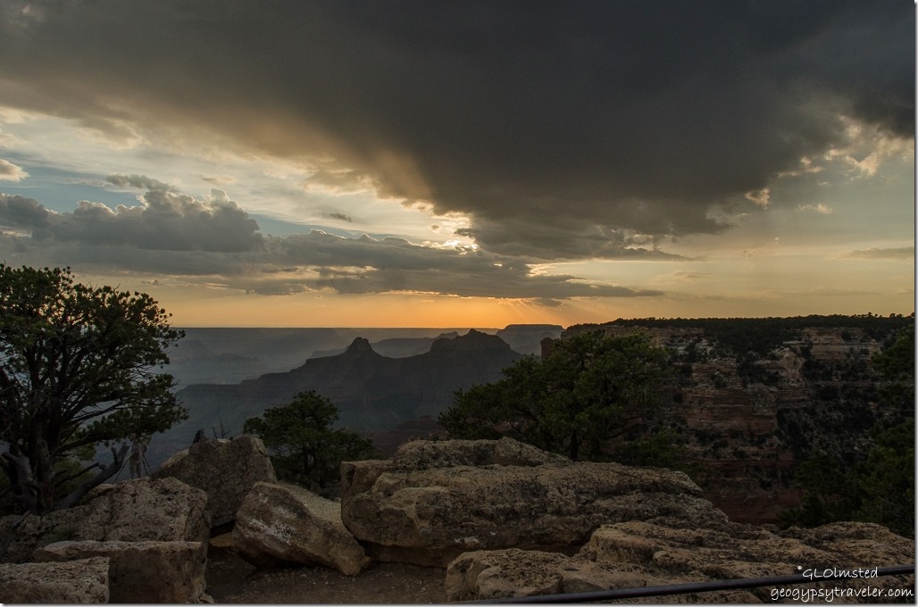 Crepscular rays sunset Cape Royal North Rim Grand Canyon National Park Arizona