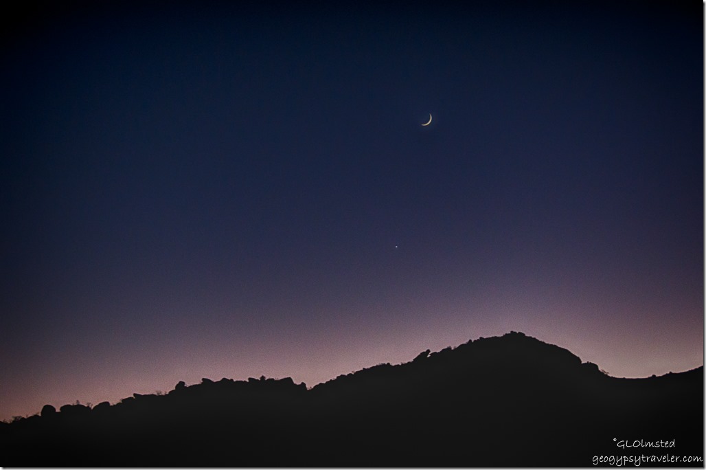 Crescent moon & Venus over Weaver Mountains Yarnell Arizona