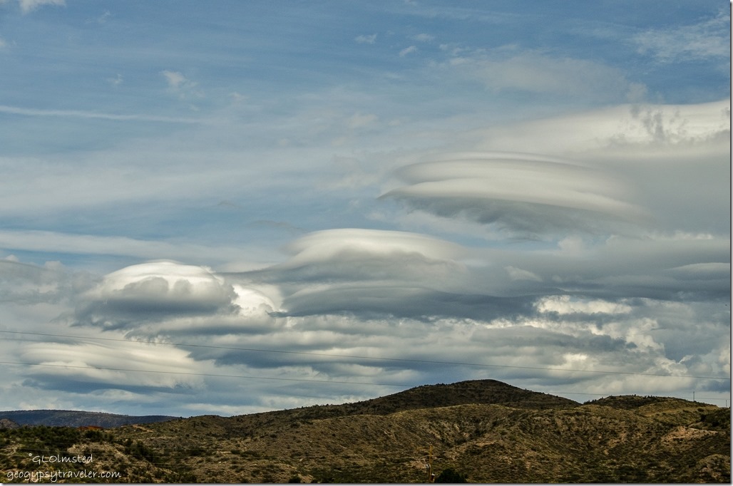 Lenticular clouds over hills North from RV Kirkland Arizona