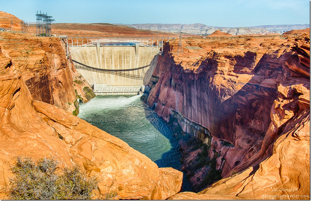 2-tube water release Glen Canyon Dam overlook Page Arizona