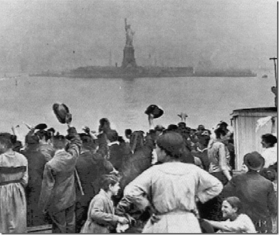 Immigrants see Statue of Liberty New York Harbor