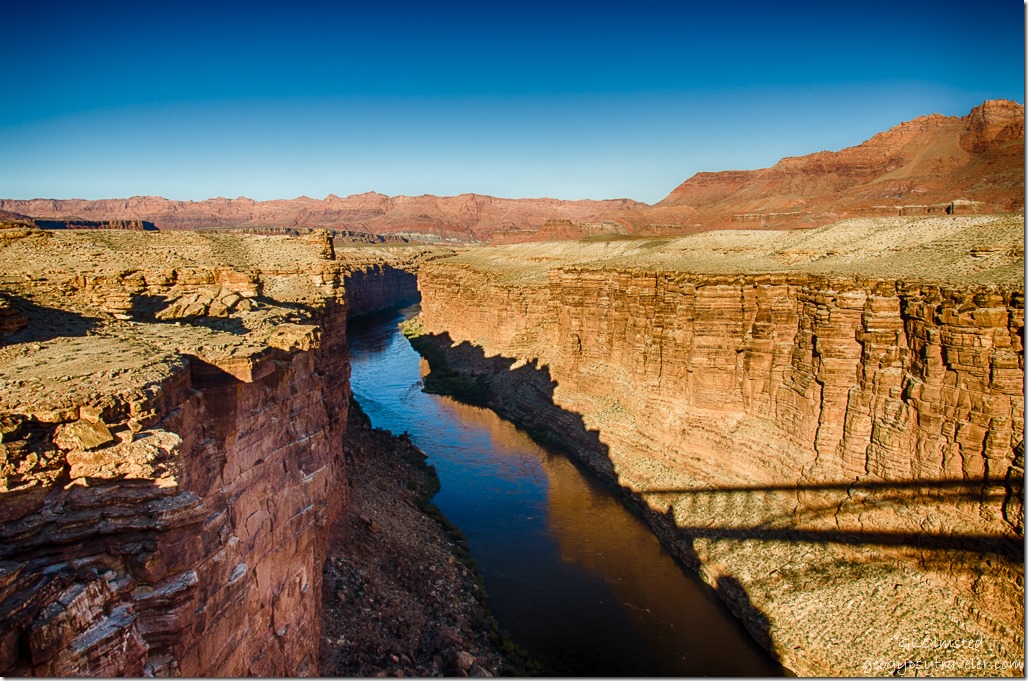 Colorado River upstream shadow Navajo bridge Marble Canyon Arizona