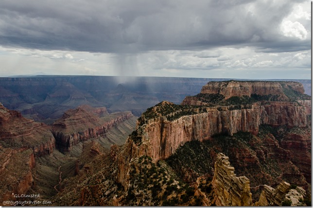 Rain in canyon & Wotan's Throne from Cape Royal North Rim Grand Canyon National Park Arizona
