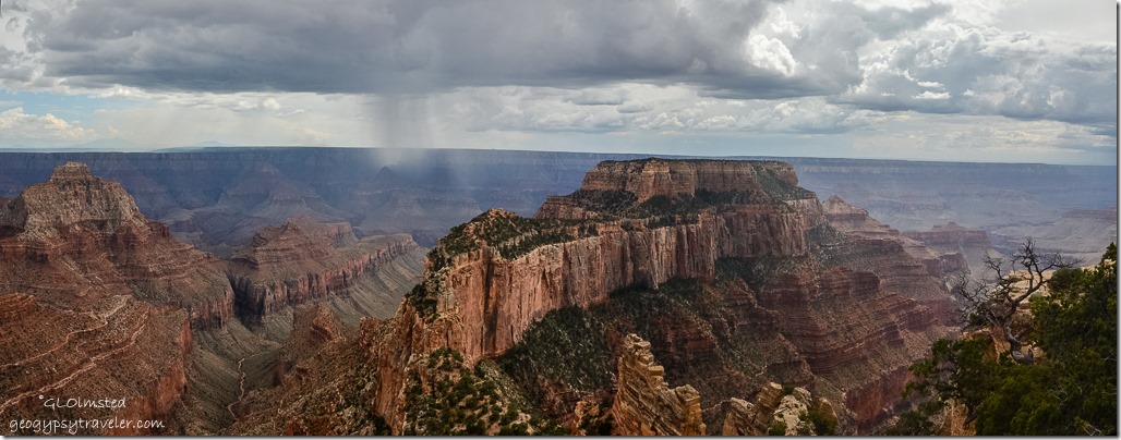 Rain in canyon & Wotan's Throne from Cape Royal North Rim Grand Canyon National Park Arizona