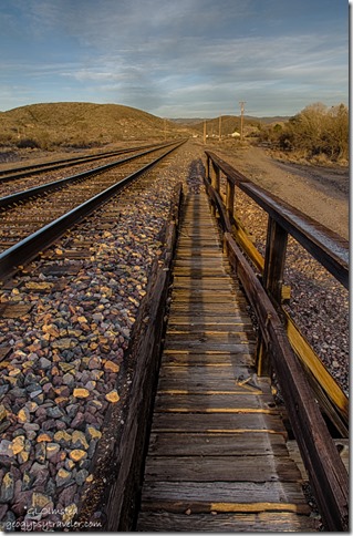 Gaelyn's shadow next to railroad tracks Kirkland Arizona