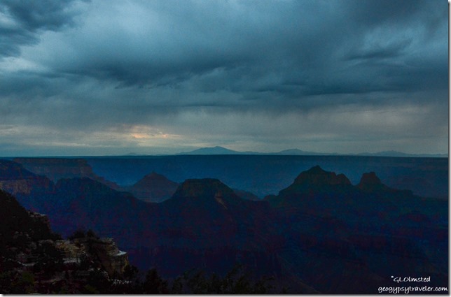 Stormy sunset over canyon from Grand Lodge North Rim Grand Canyon National Park Arizona