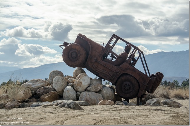 1946 Willys Jeep metal sculpture by Ricardo Breceda Galleta Meadows Borrego Springs California