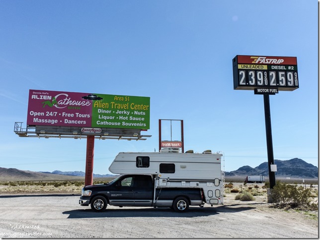 Truck camper & signs Area 51 Lathrop Nevada