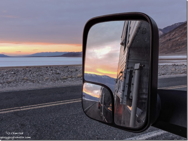 Side mirror sunset Death Valley National Park California