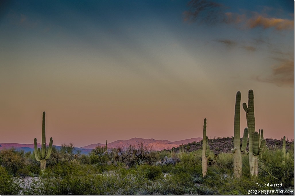 Sunset rays Pozo Redondo Mountains Darby Well Road BLM Ajo Arizona
