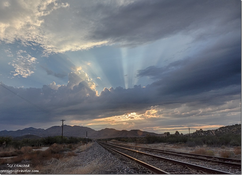 crepuscular rays RR tracks sunset Kirkland Arizona