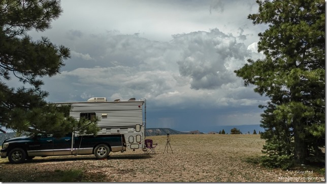 truckcamper camera tripod clouds stormy Marble View Kaibab National Forest Arizona