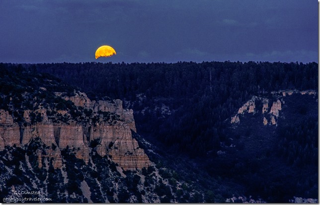 Full moon rise over Rainbow Rim from Crazy Jug Point Kaibab National Forest Arizona