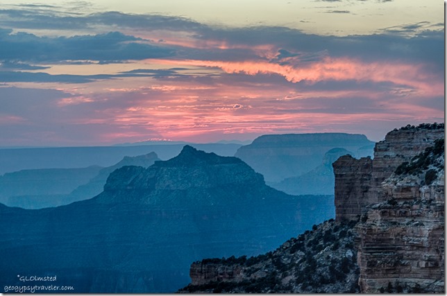 sunset Brahma temple from Cape Royal North Rim Grand Canyon National Park Arizona
