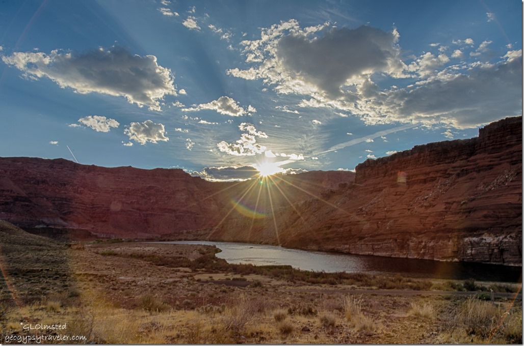sun rays Echo Cliffs Colorado River from camp Lee's Ferry Glen Canyon National Recreation Area Arizona