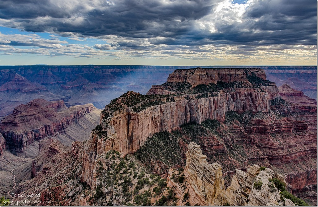 clouds sun rays Wotans Throne from Cape Royal North Rim Grand Canyon National Park Arizona