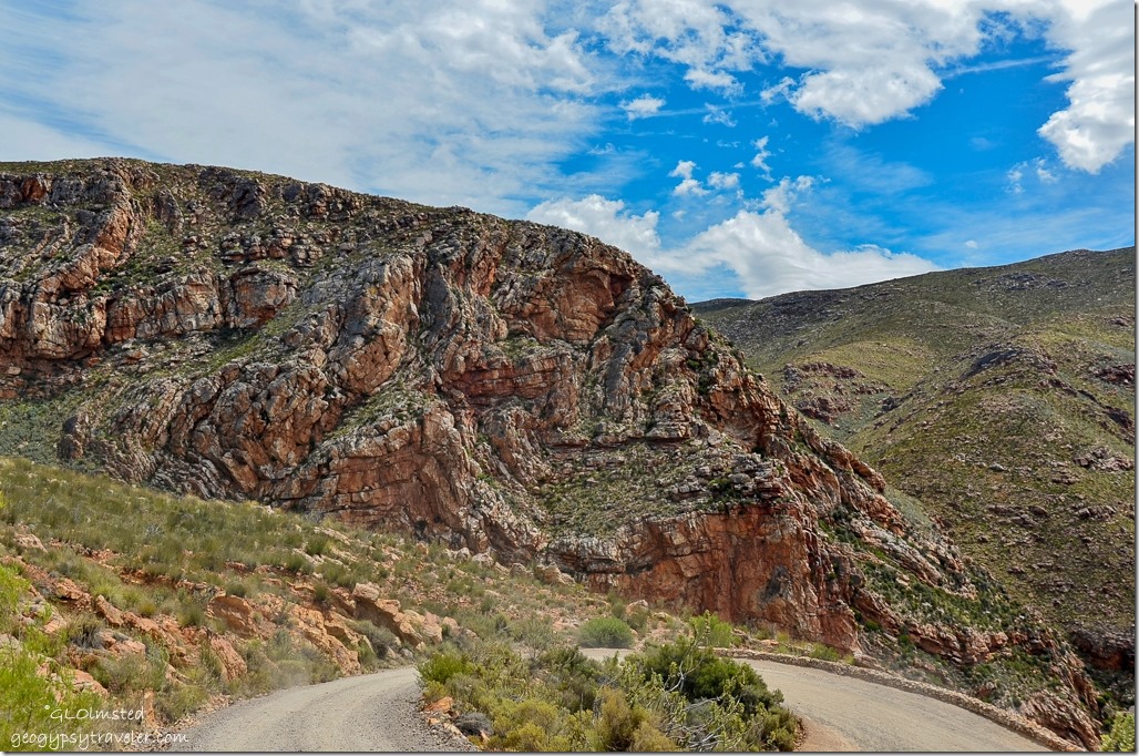 Twisted rock & road along Swartberg Pass South Africa