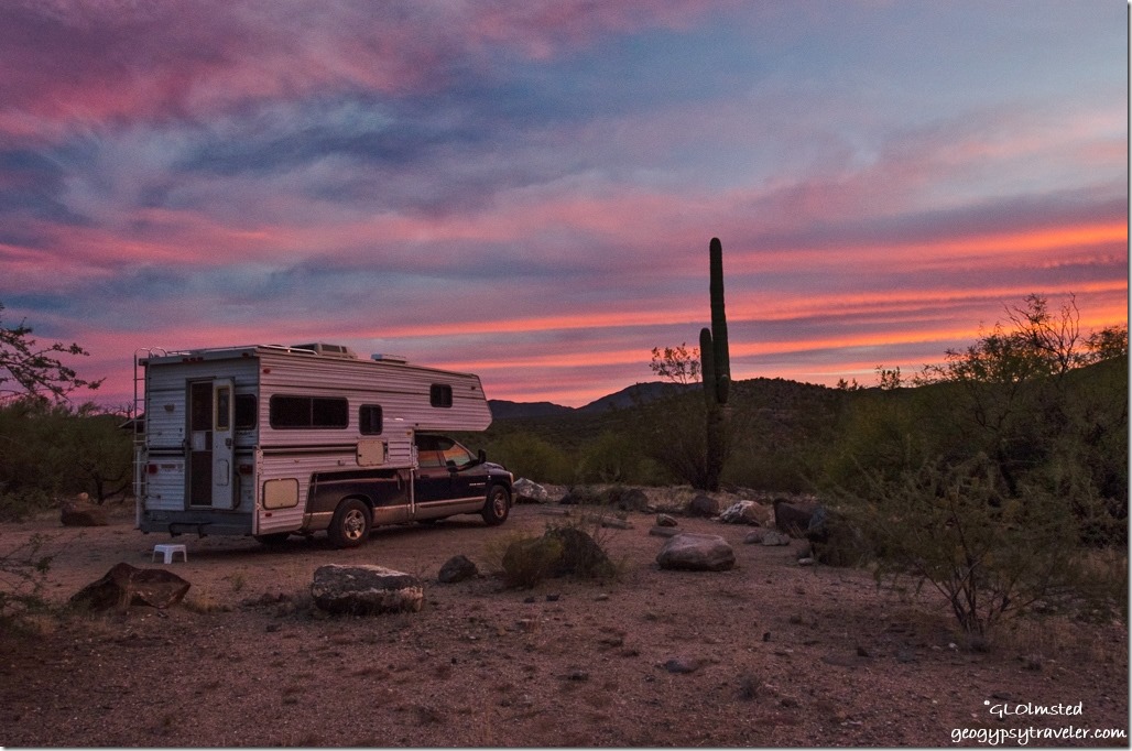 truck camper sunset Burro Creek campground US93 Arizona