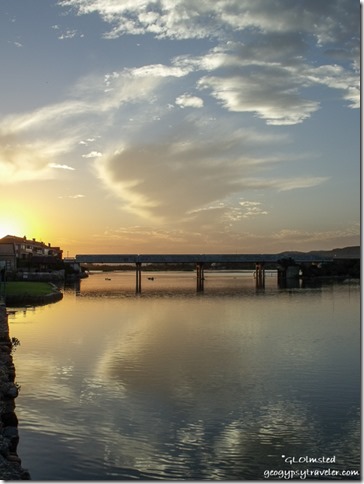 Sunset with reflection over river with bridge Riviera Hartenbos Garden Route Western Cape South Africa