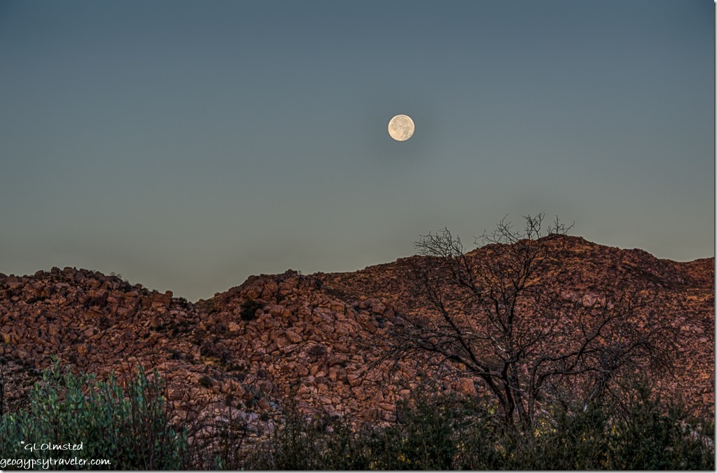 Weaver Mountains full moon set Yarnell Arizona