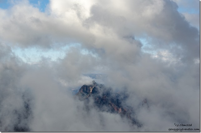 Brahma Temple through clouds North Rim Grand Canyon National Park Arizona