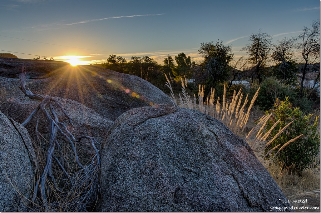 boulders grass sunrise Yarnell Arizona