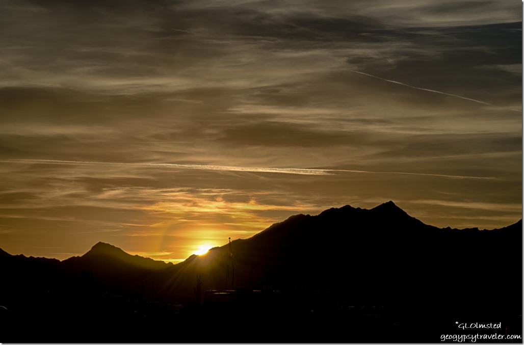 Dome Rock Mountains sunset clouds sunrays LaPaz BLM Quartzsite Arizona