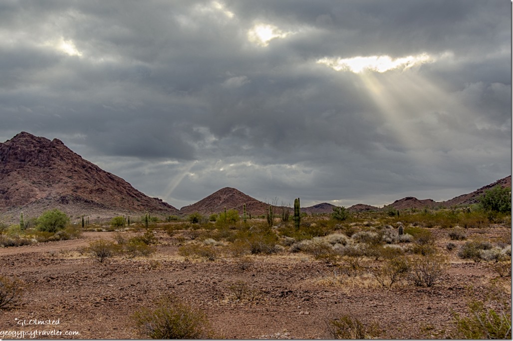 Sonoran Desert Kofa Mountains storm clouds sunrays King Valley Kofa National Wildlife Refuge Arizona