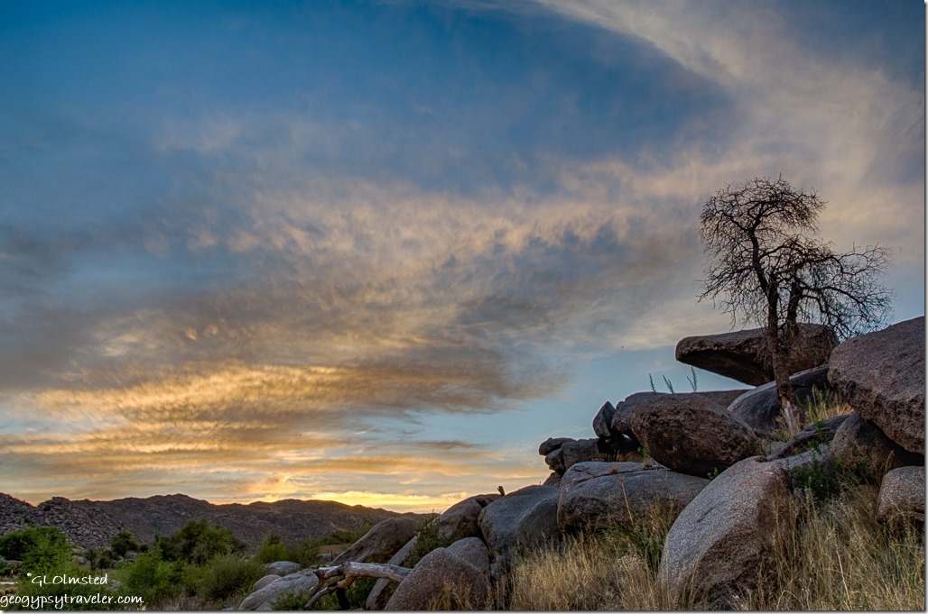 boulders tree sunset clouds Yarnell Arizona