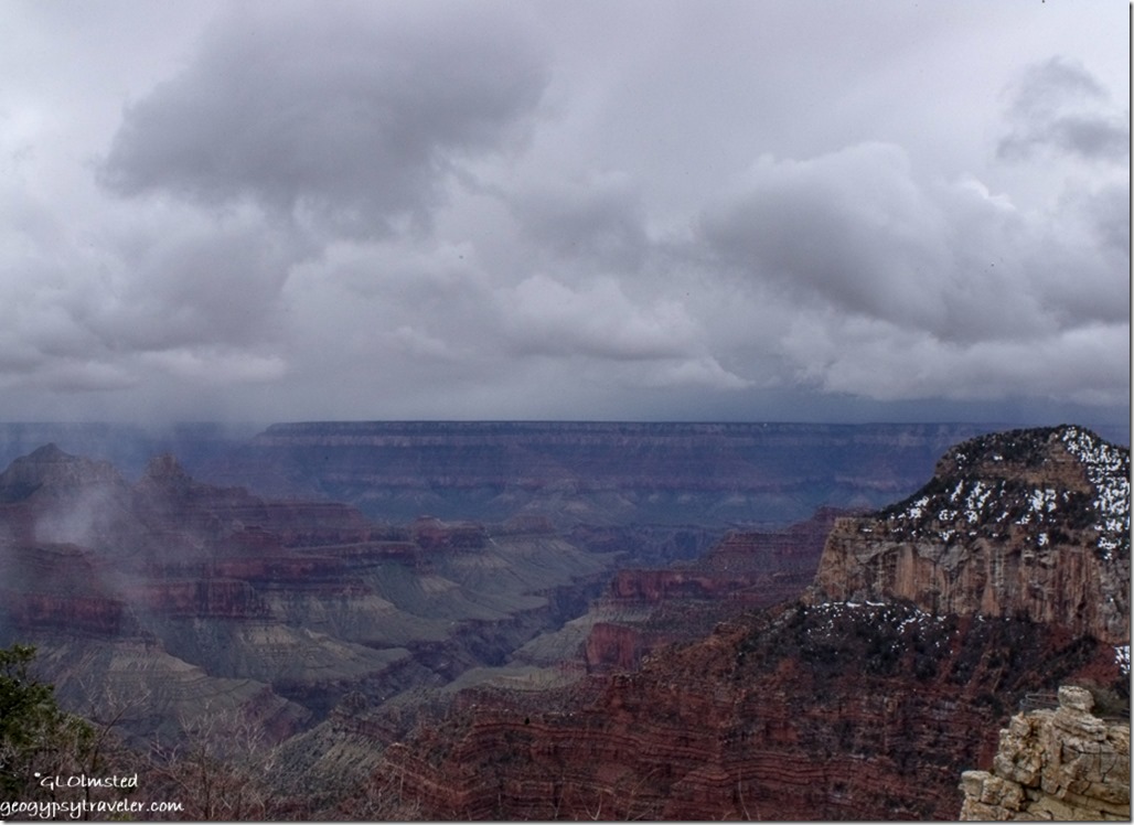 Stormy skies over Bright Angel Canyon from Lodge North Rim Grand Canyon National Park Arizona