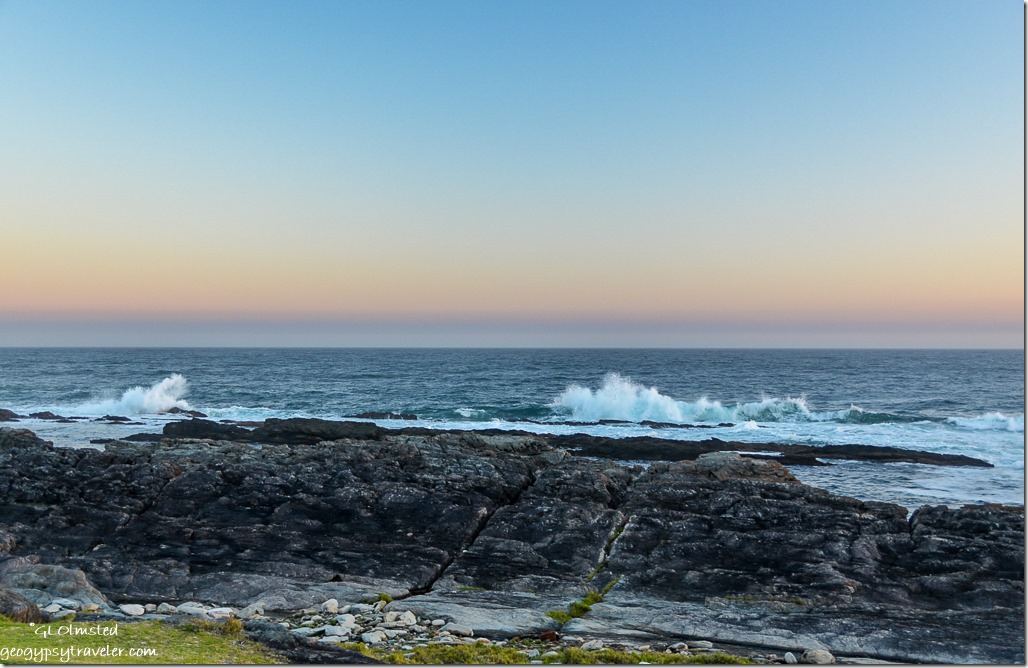 Sunset & crashing waves at Storms River Mouth Tsitsikamma National Park South Africa