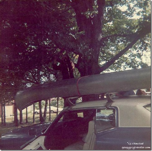 Loaded canoe on Mom's Cadillac Bessemer Michigan