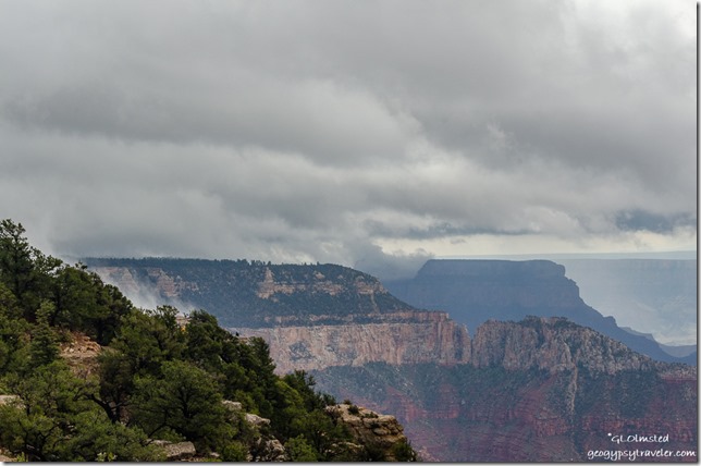 Low clouds over canyon from Lodge North Rim Grand Canyon National Park Arizona