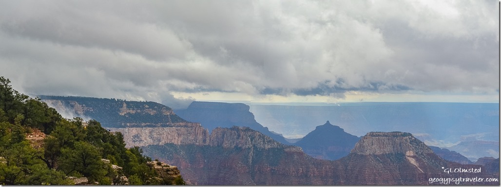 Low clouds over canyon from Lodge North Rim Grand Canyon National Park Arizona