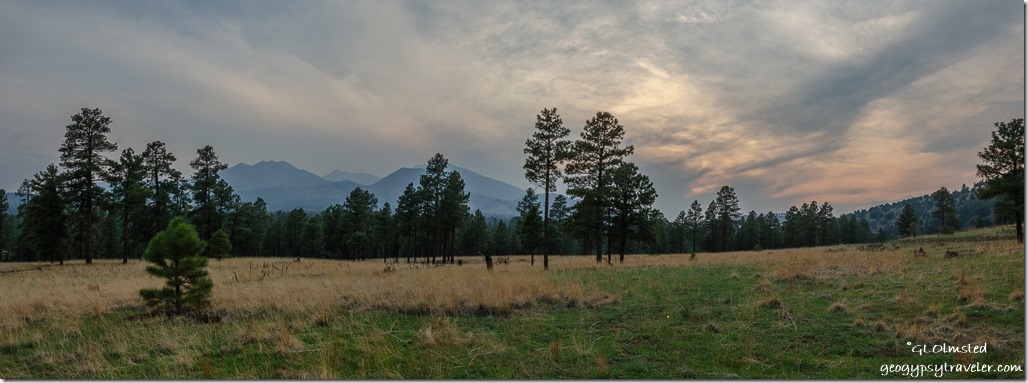 meadow trees San Fransisco Peaks smokey sunset clouds FR545 Coconino National Forest Arizona
