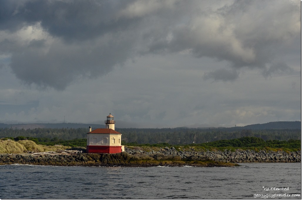 Coquille River lighthouse from South jetty Bandon Oregon