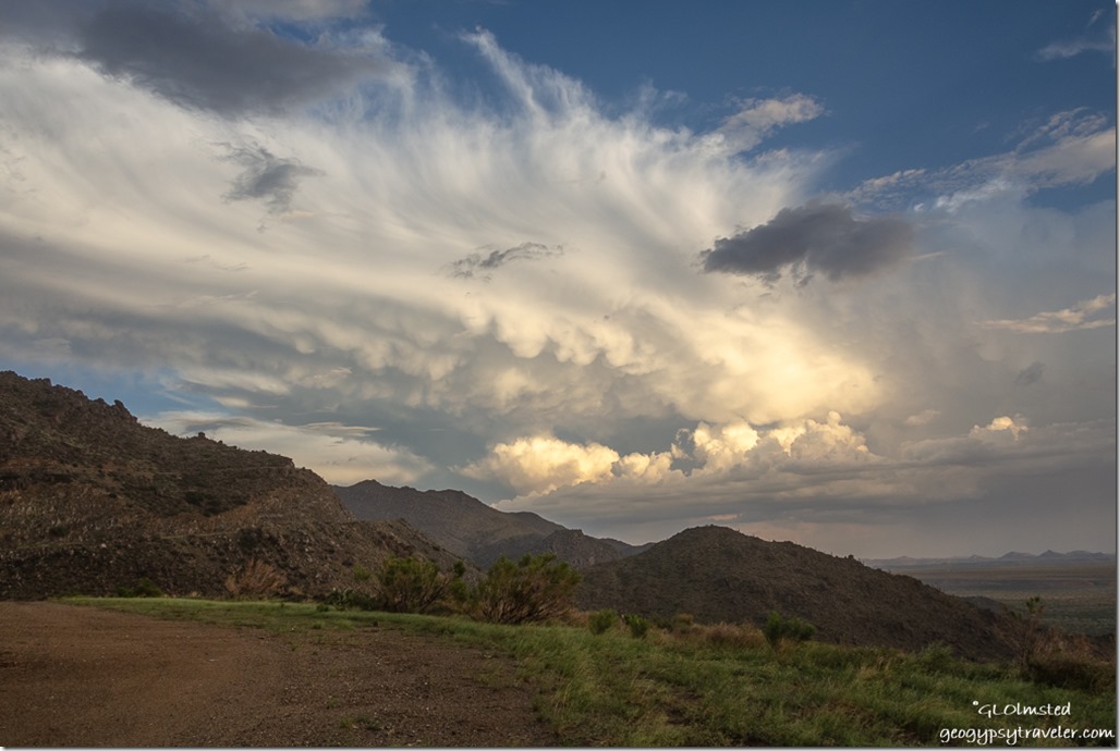 Weaver Mountains reverse sunset cirrocumulus mammatus clouds Yarnell Hill SR89 Arizona