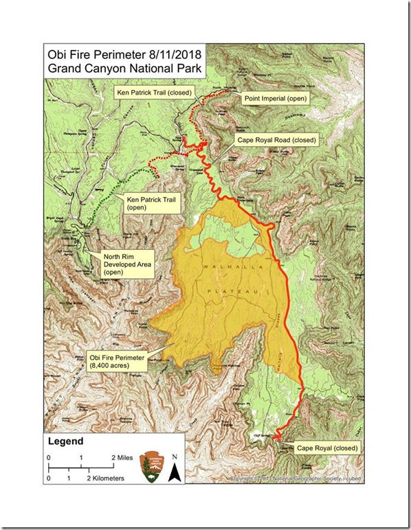 Obi Fire at 8000 acres Walhalla Plateau North Rim Grand Canyon National Park Arizona