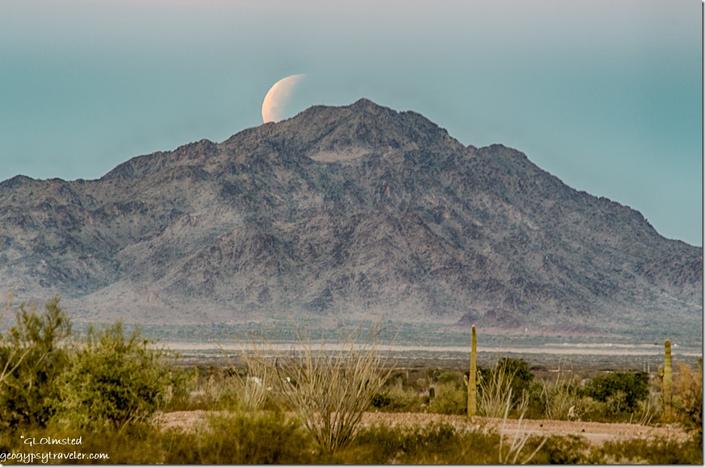returning moon set Chocolate Mountains Kofa National Wildlife Refuge Arizona
