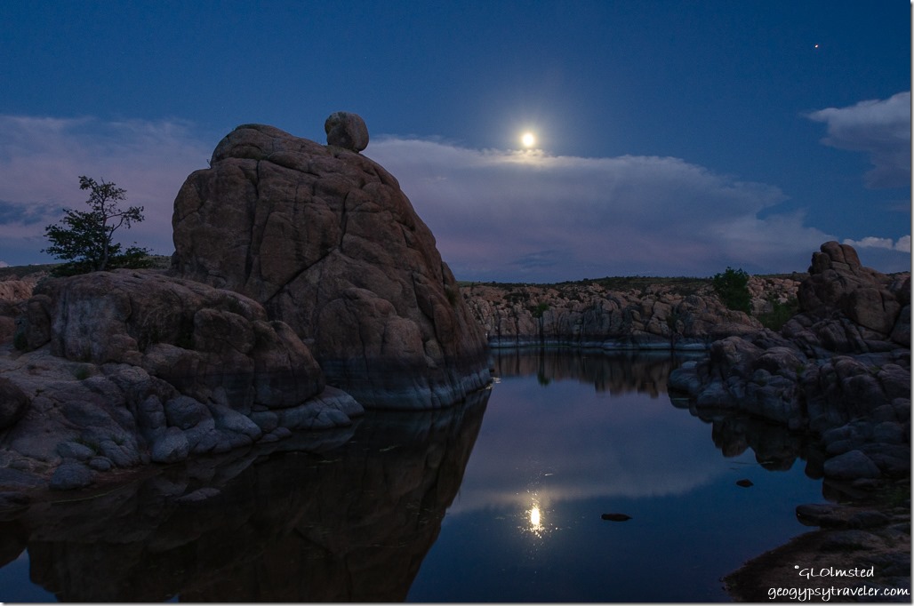 tree boulders moon reflection Watson Lake Prescott Arizona