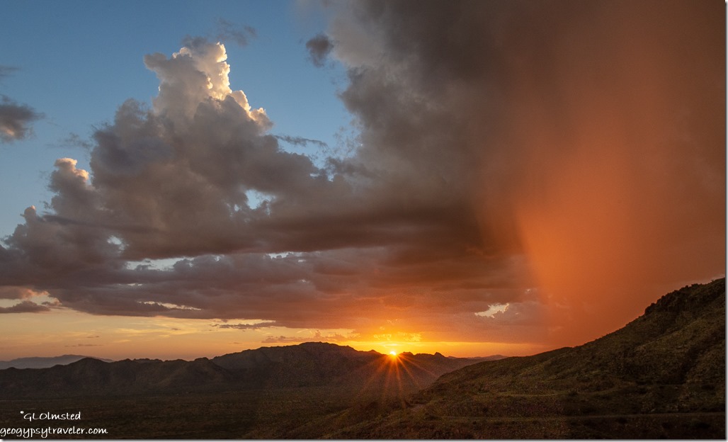 Weaver & Date Creek Mountains sunset cumulonibus clouds rain sunrays SR89 Arizona