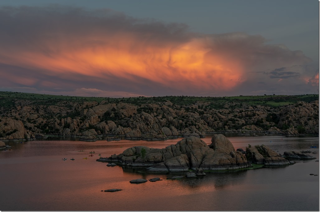 kayaks boulders sunset clouds reflection Watson Lake Prescott Arizona