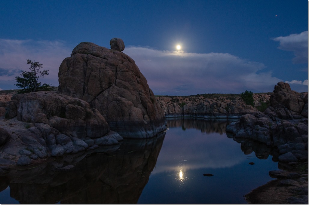tree boulders moon reflection Watson Lake Prescott Arizona