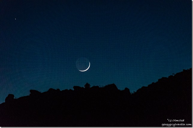 Weaver Mountains Saturn & crescent moon Yarnell Arizona