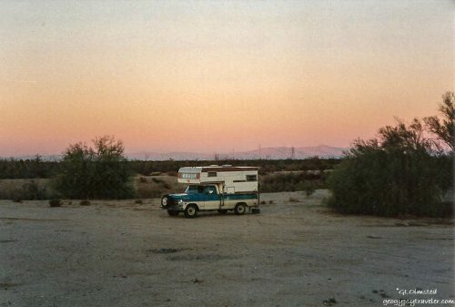 Gaelyn's camper at the Slabs Niland California 12-1996