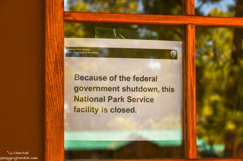 Government shutdown closed sign on Visitor Center door North Rim Grand Canyon National Park Arizona 2013